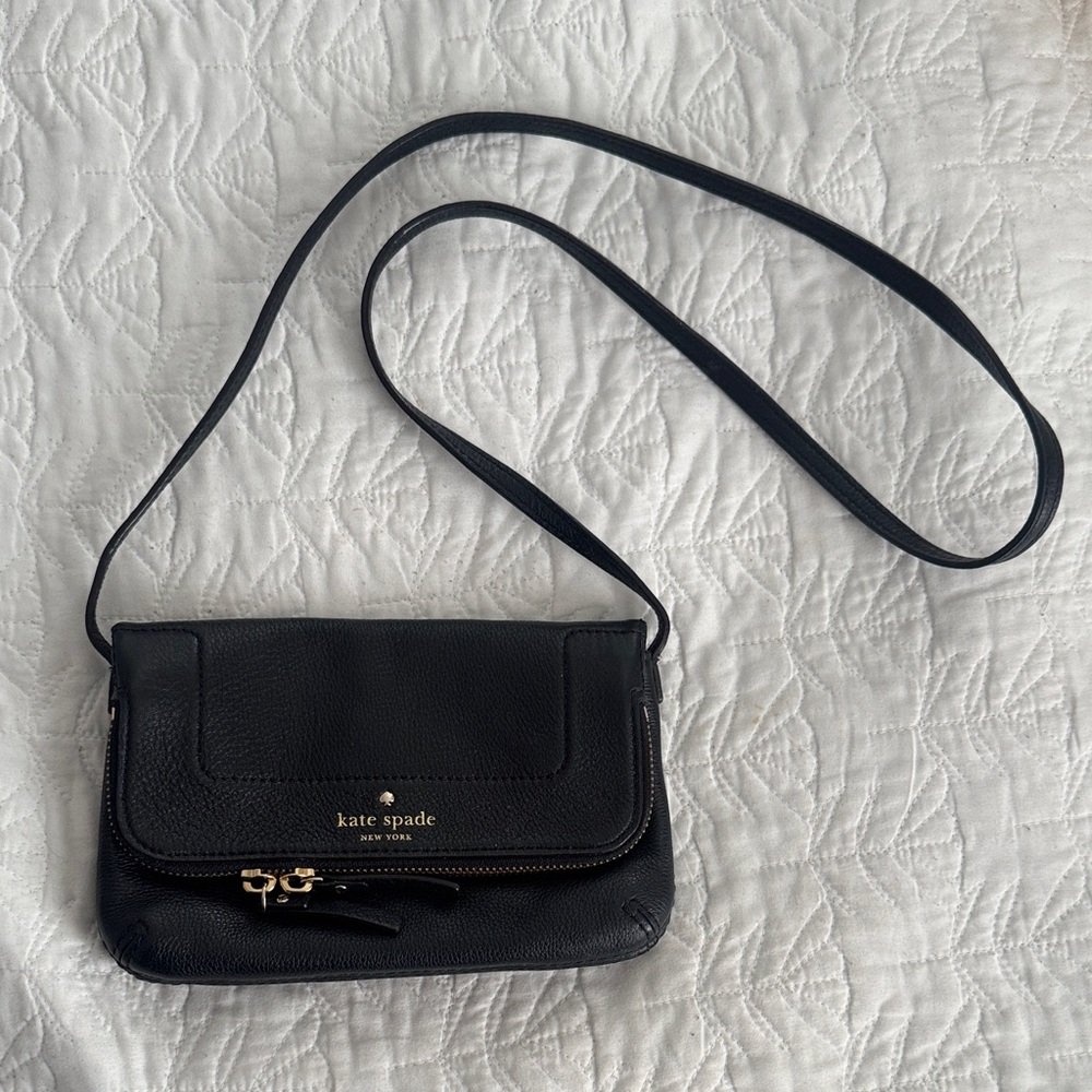 kate spade Black Pebbled Leather Crossbody with Gold Hardware